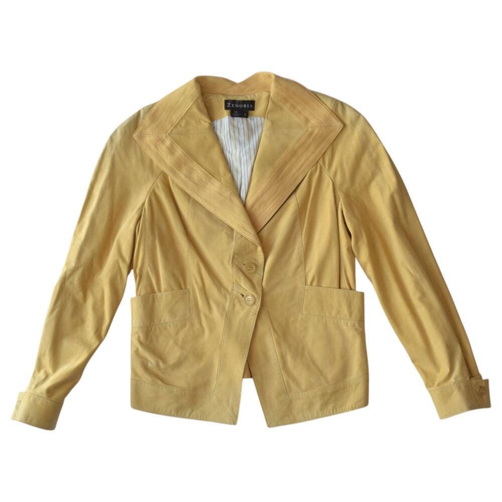 Y2K Vintage Yellow Suede Leather Jacket Size 4 | Made in Italy